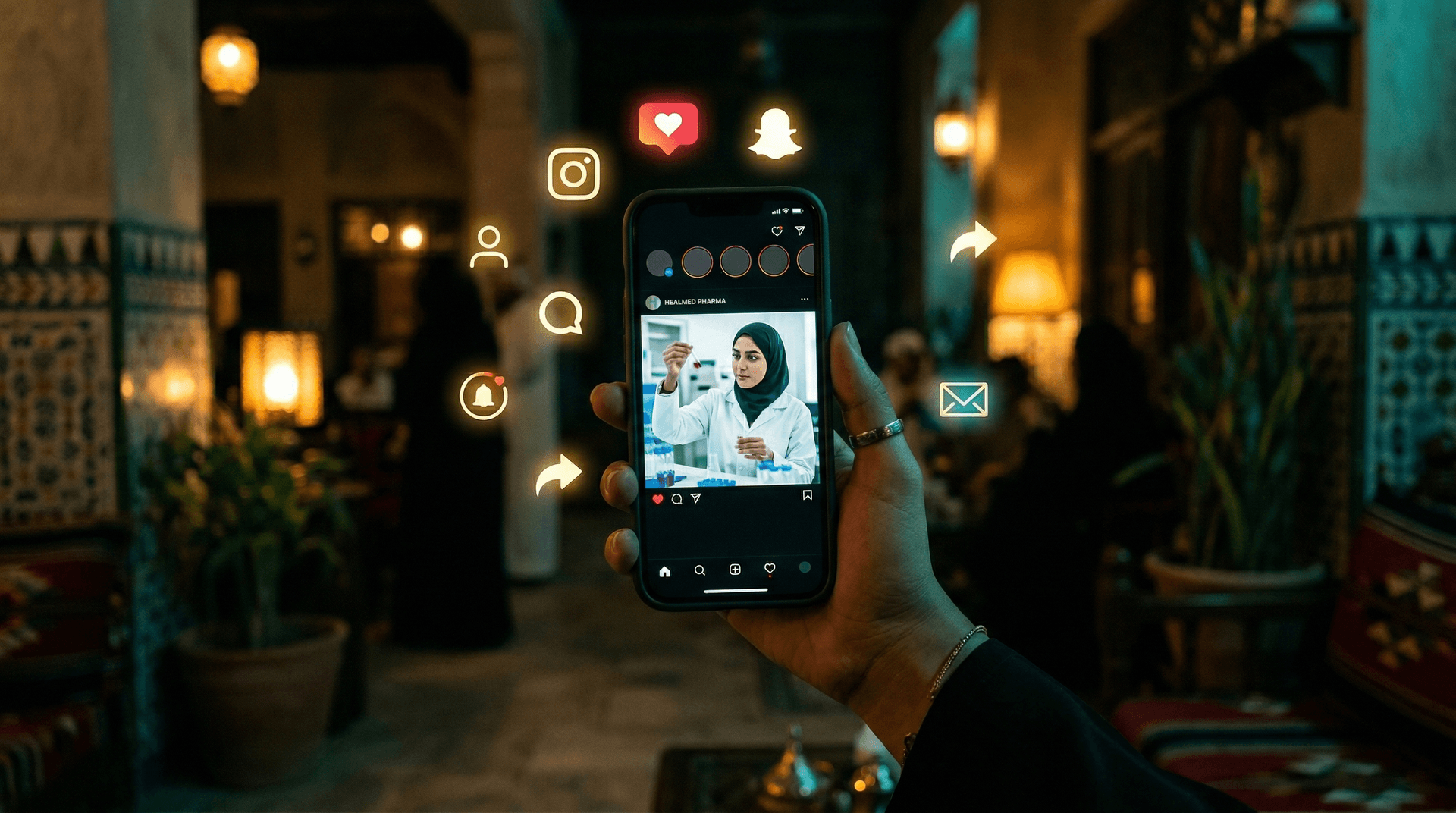 Pharmaceutical marketing team building social media strategy in Saudi Arabia