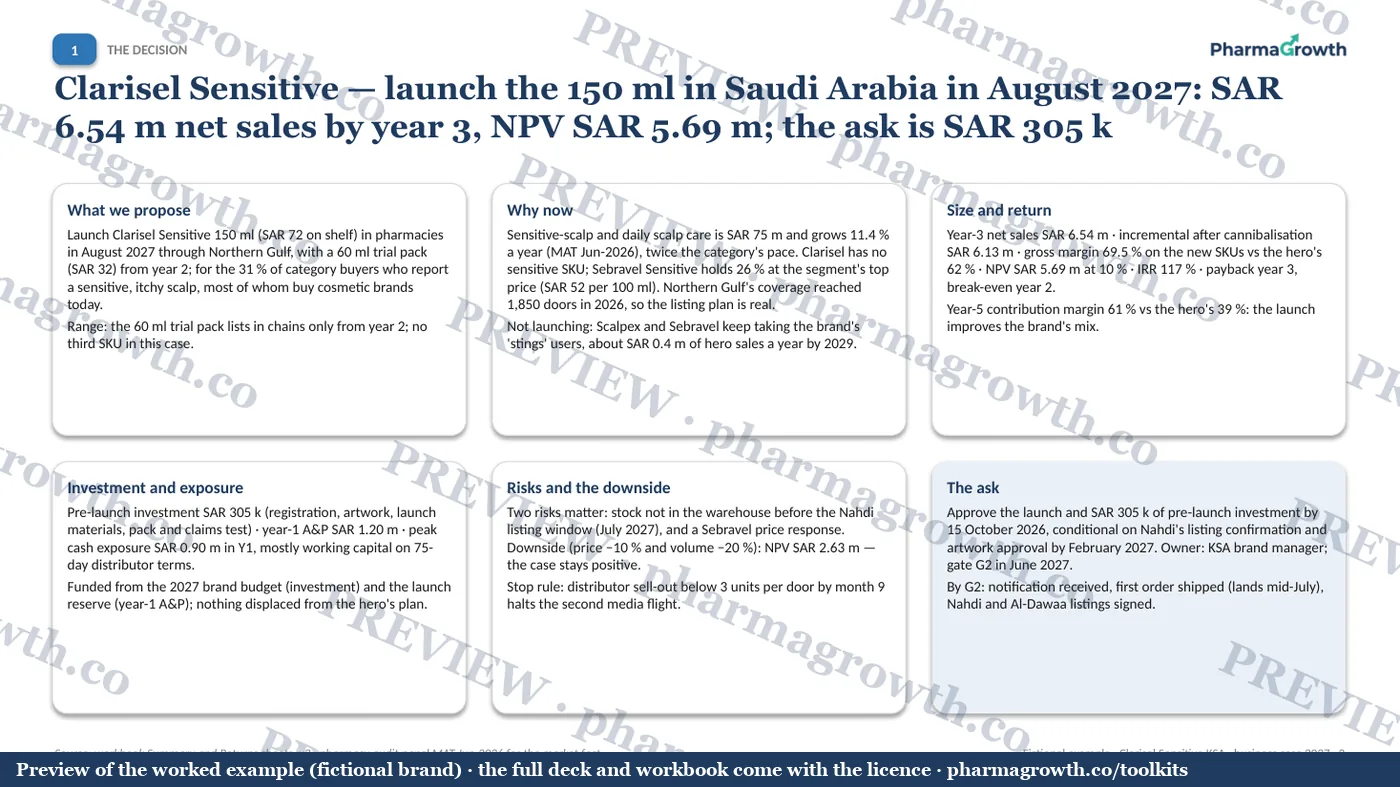 Slide 3 from the Business case and NPV workbook example (watermarked preview)